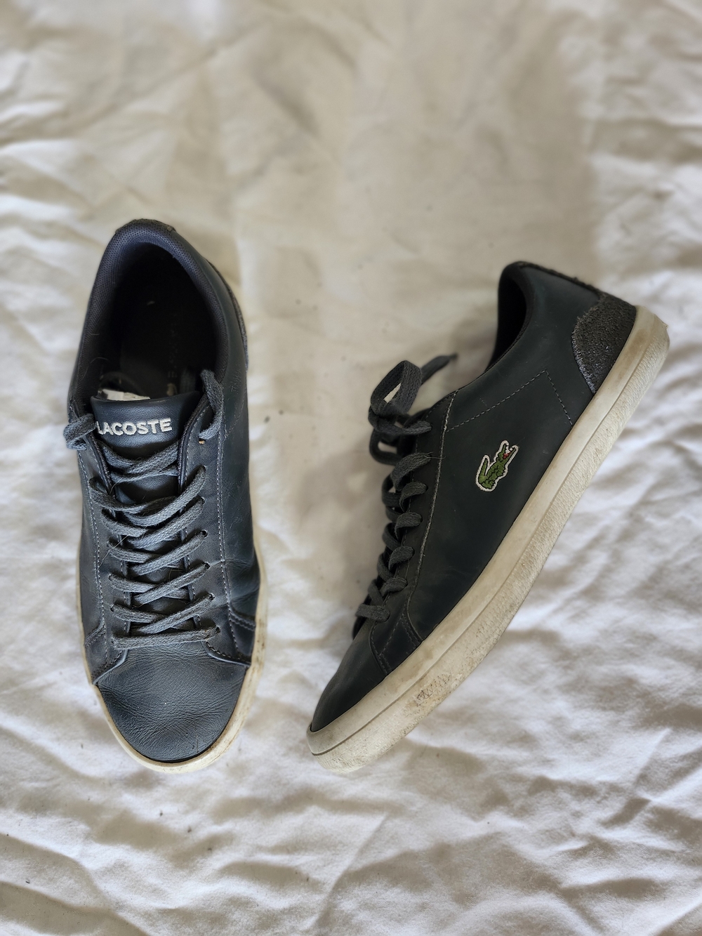 Lacoste Men’s Grey Leather Sneakers with Green Croc Logo